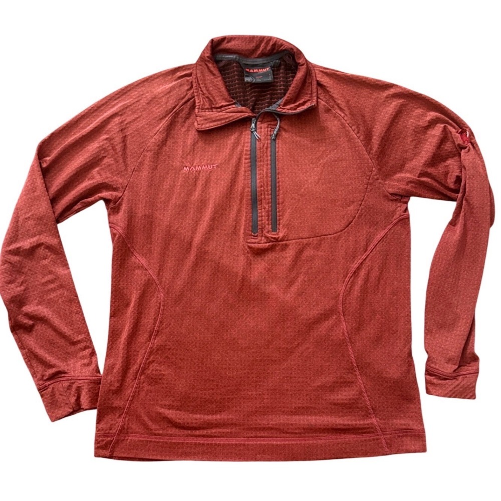 Mammut Womens Red 1/4 Zip Waffle Grid Fleece Pullover Hiking Jacket 1014-00140 L